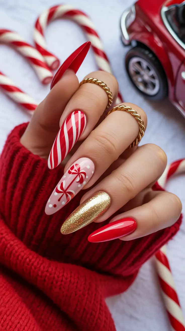 chic winter nail ideas 2025-2026 candy cane delight