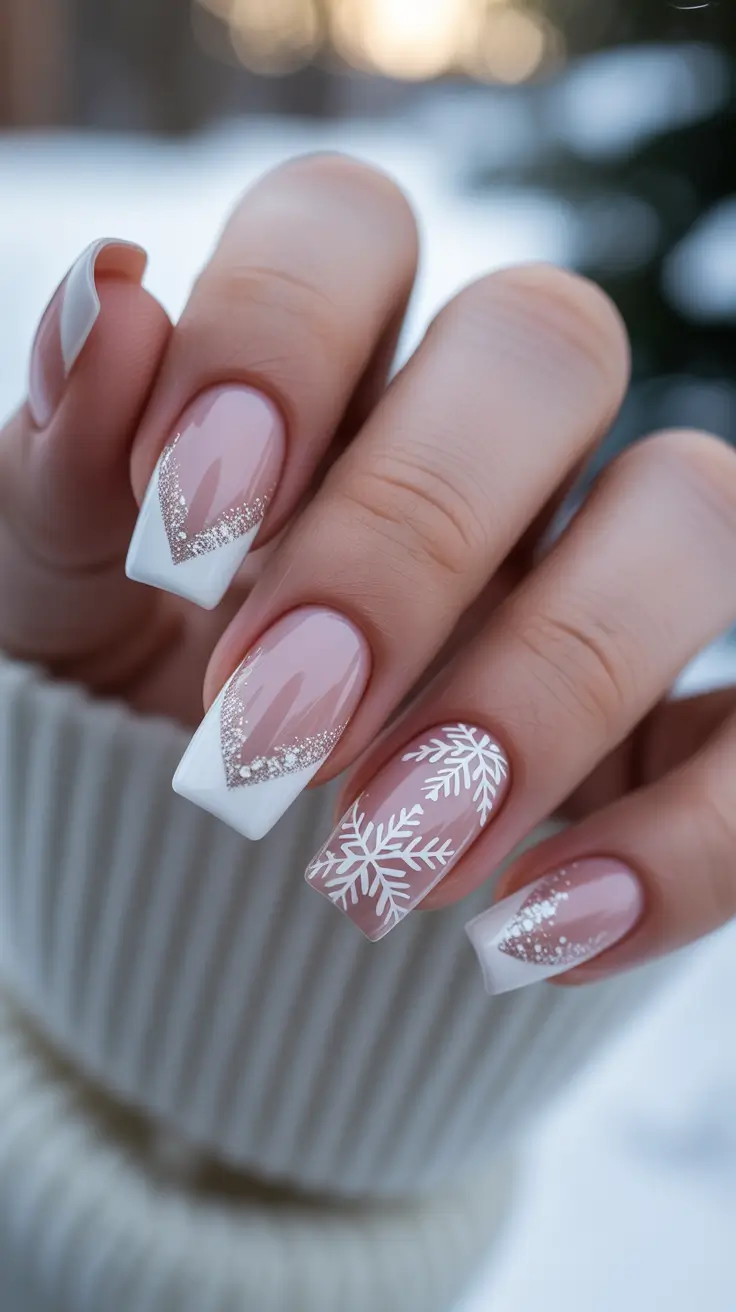 chic winter nail ideas 2025-2026 snowflake french