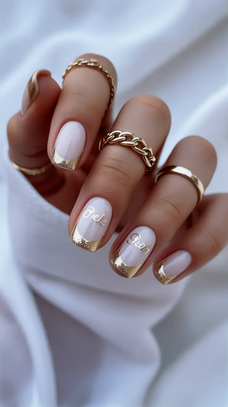 Chic Winter Nail ideas 2025-2026 Golden Whisper French