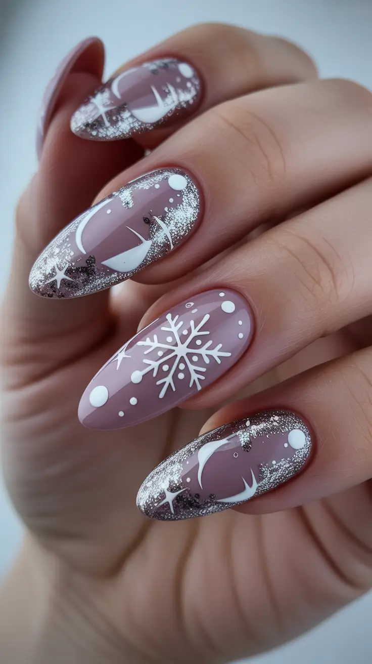 Chic Winter Nail ideas 2025-2026 Snowflake Glow