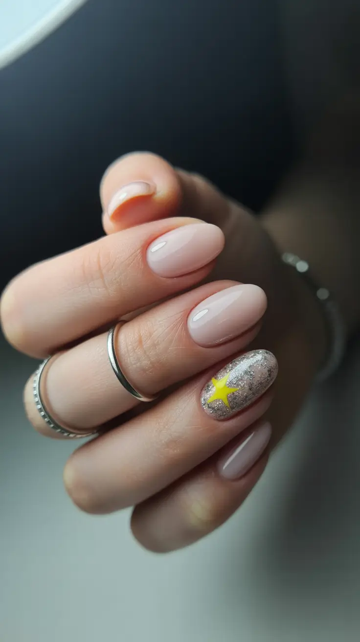 Chic Winter Nail ideas 2025-2026 Golden Star Accent