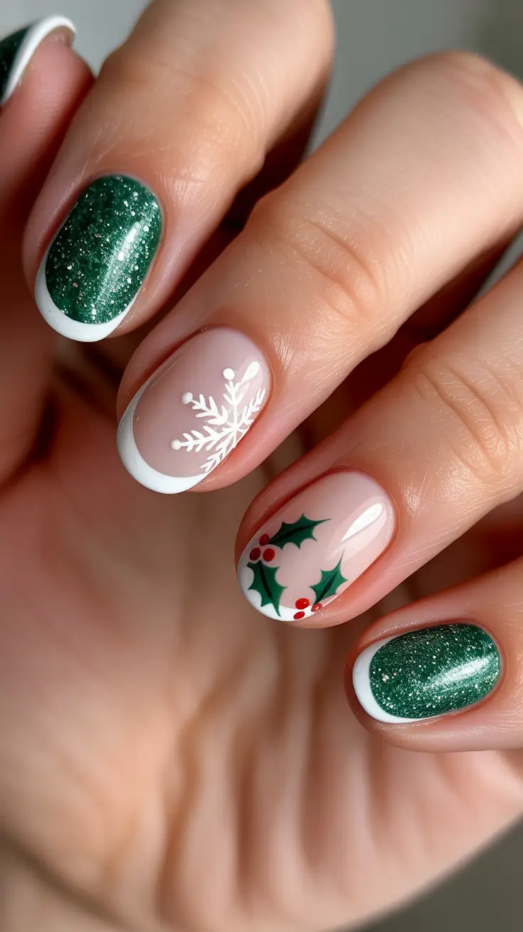 christmas-nail-design-ideas-2025-holly-and-snowflakes