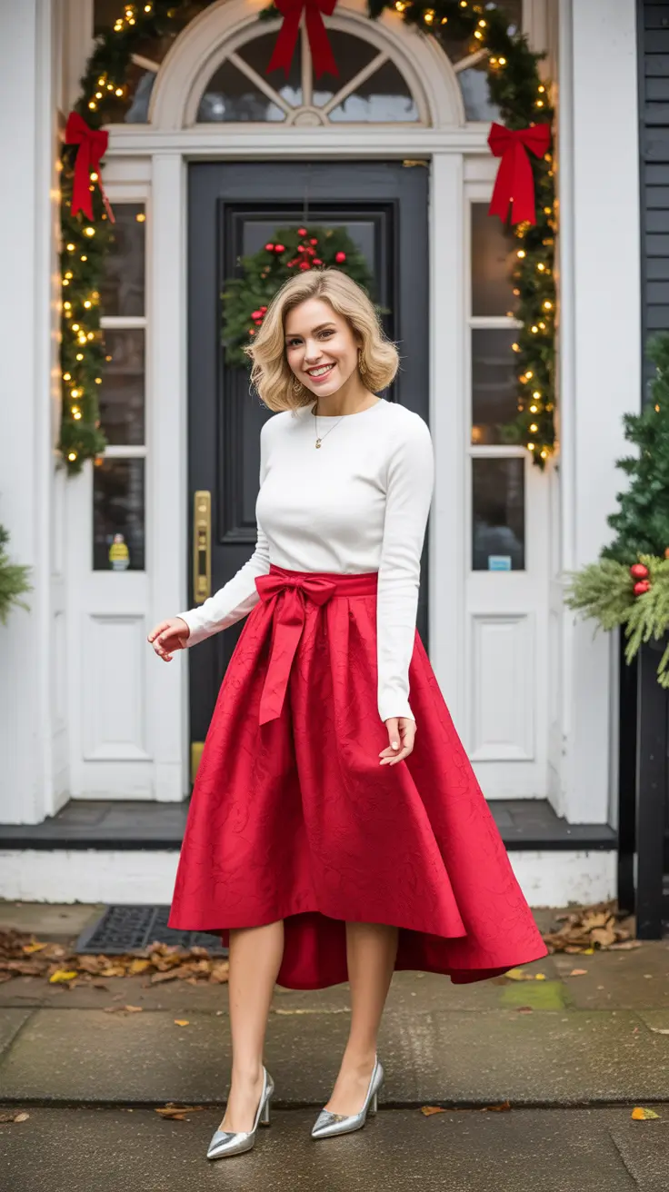 christmas outfit 2025 Classic Red Skirt Charm