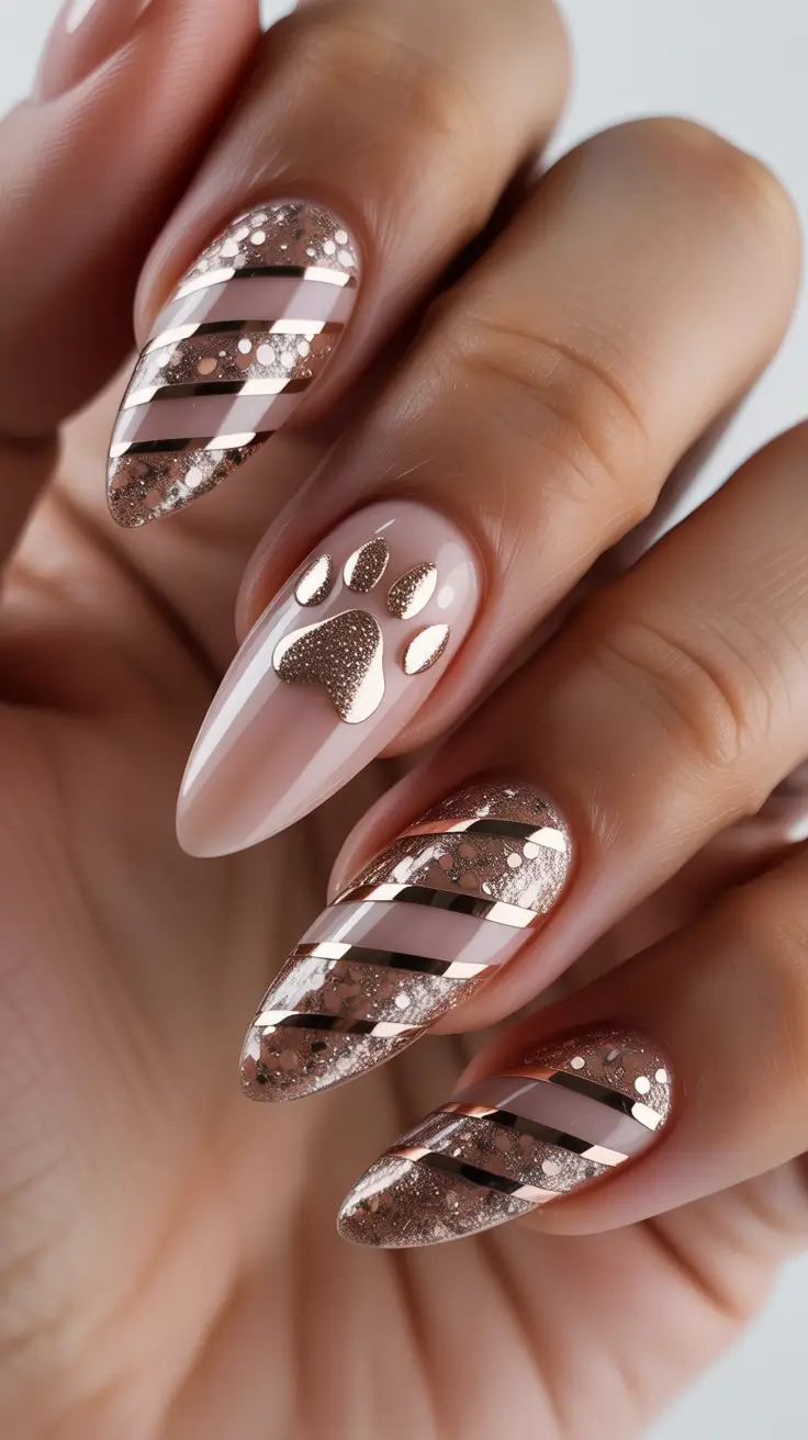 Classy Winter Nails 2025-2026 Warm Nude Elegance with Metallic Touch