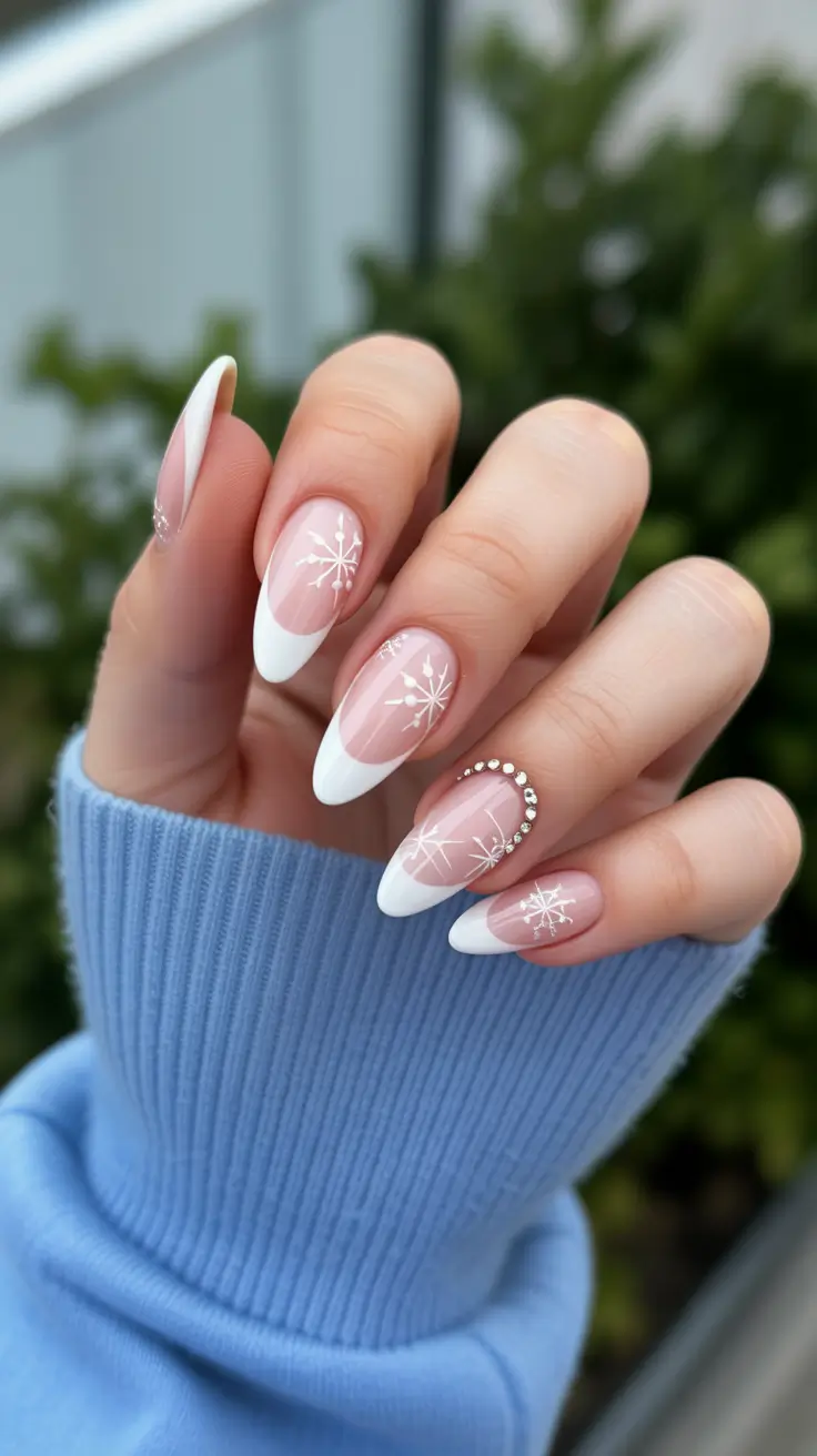 Classy Winter Nails 2025-2026 Crystal Snow French Perfection