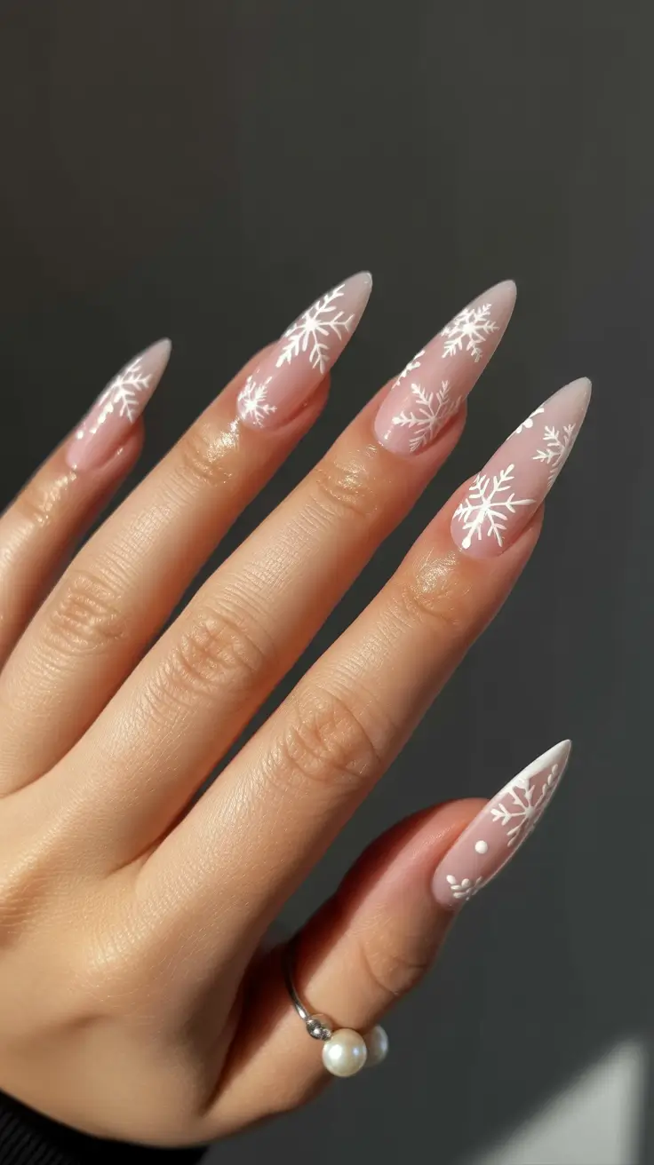 Classy Winter Nails 2025-2026 Frosted Whisper Snowflakes