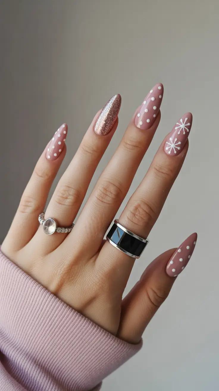 Classy winter nails 2025–2026 Rosy Snowdrift