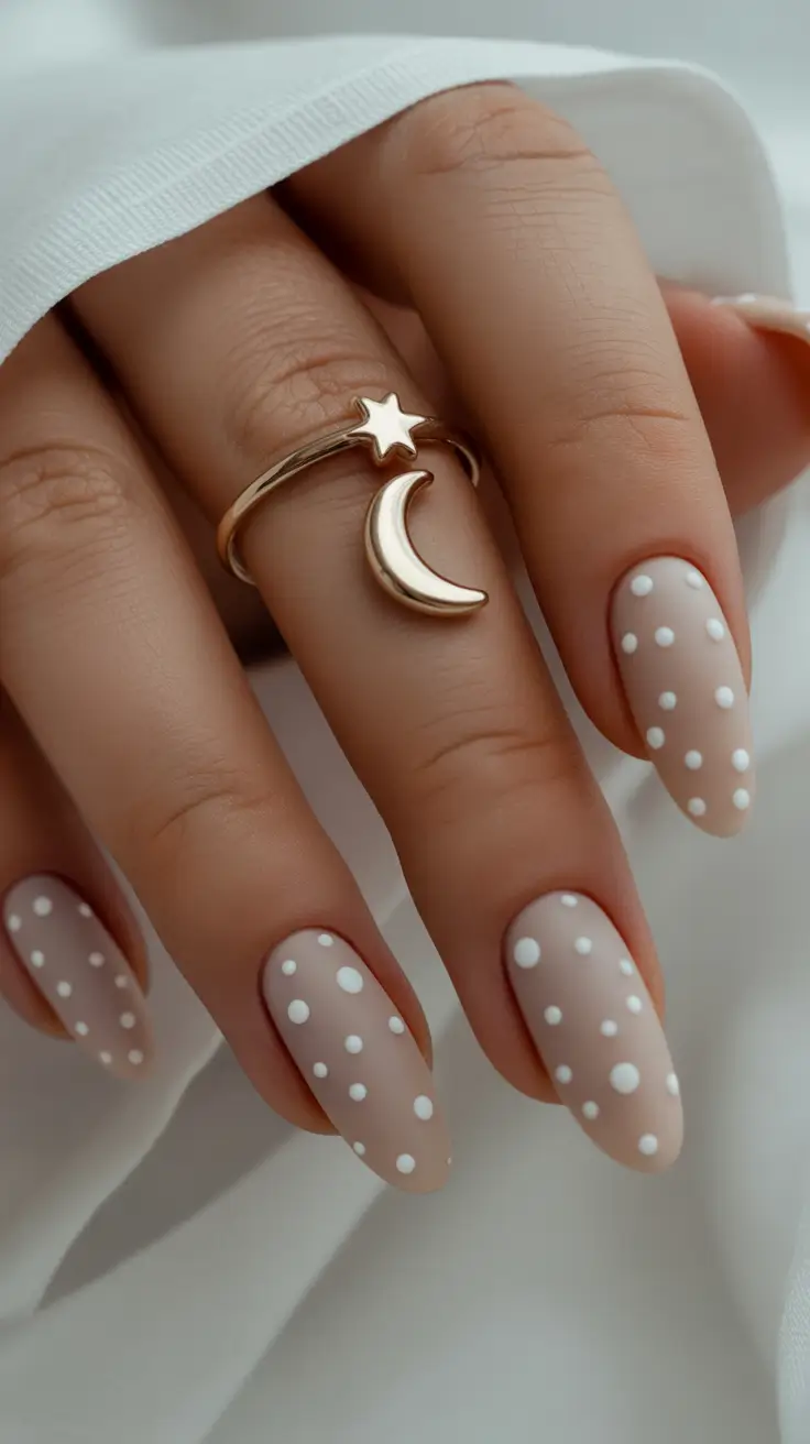 Classy winter nails 2025–2026 Soft Cocoa Dots