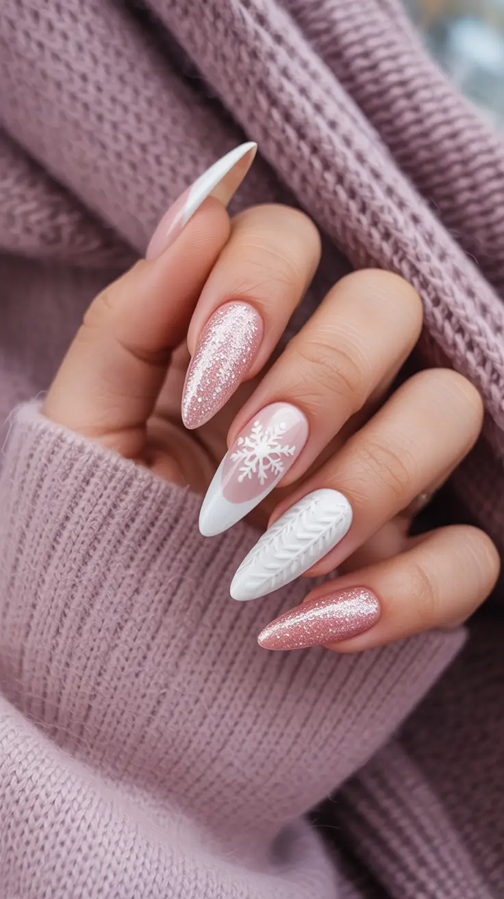Classy Winter Nails 2025-2026 Soft Sweater White and Blush