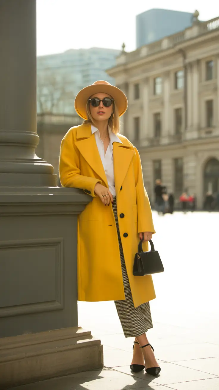 cold weather outfits 2026 A Classic Yellow Coat with Sophisticated Tones