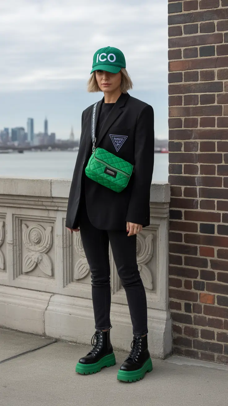 cold weather outfits 2026 Casual and Cool with a Bold Green Touch