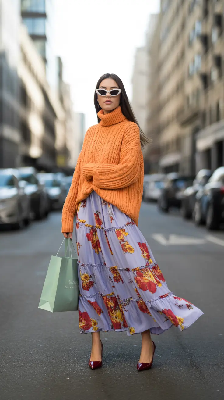 comfy outfits 2026 Soft Color Clash Tangerine and Lavender