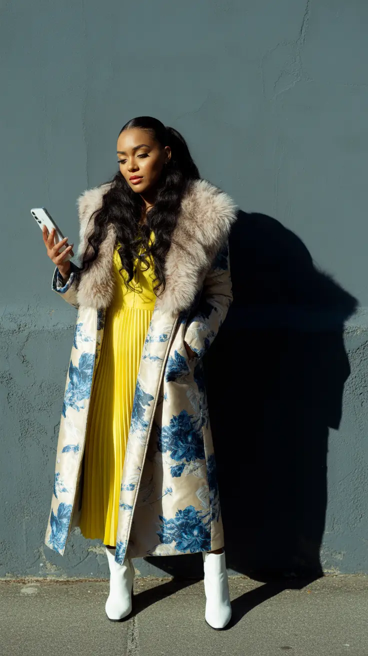 comfy winter outfits 2025-2026 Floral Drama Meets Sunshine Yellow