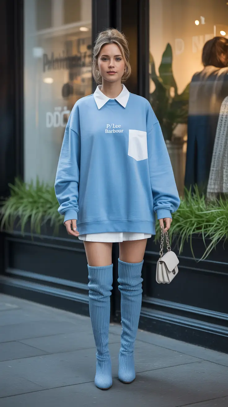 cute outfits 2026 Winter Blues with a Touch of Playful Color