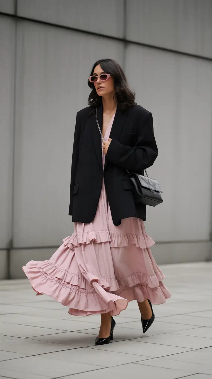 cute outfits 2026 Dark Drama with a Ruffled Twist