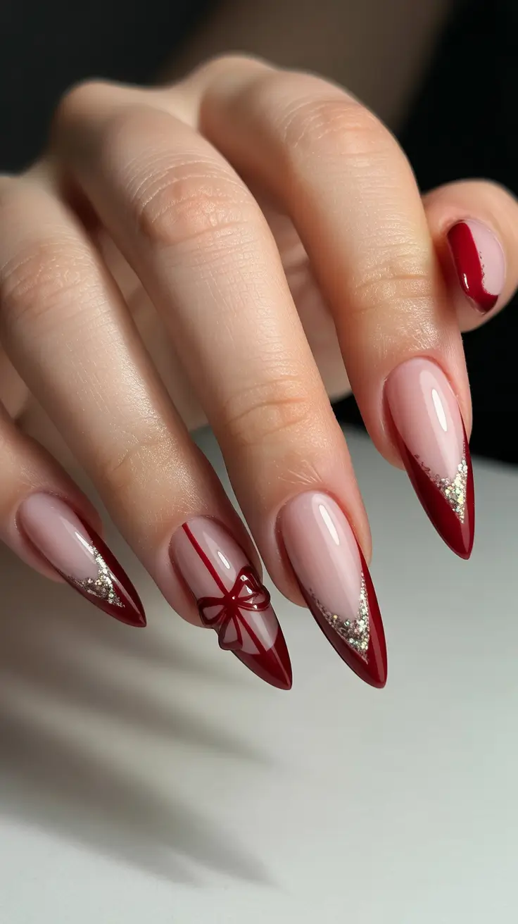 Fresh Cute Nail Inspiration Winter 2025–2026 Crimson Gift Wrap