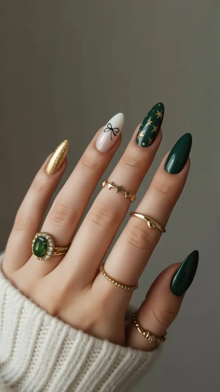 Fresh Cute Nail Inspiration Winter 2025–2026 Emerald Ribbon Chic