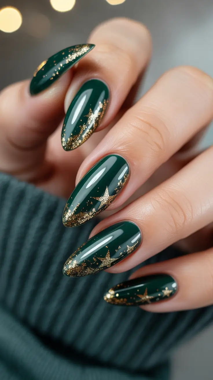 Fresh Cute Nail Inspiration Winter 2025–2026 Golden Star Night