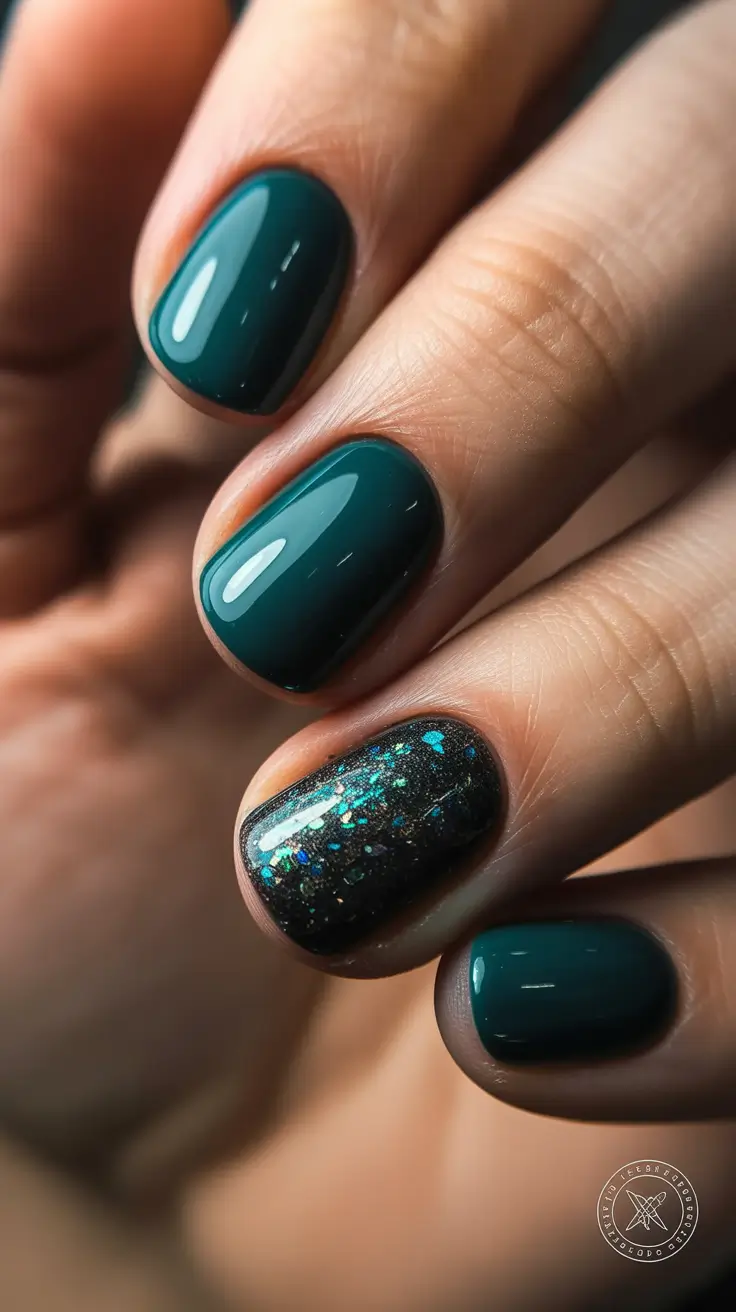 green winter nails ideas 2025-2026 deep-teal-simplicity