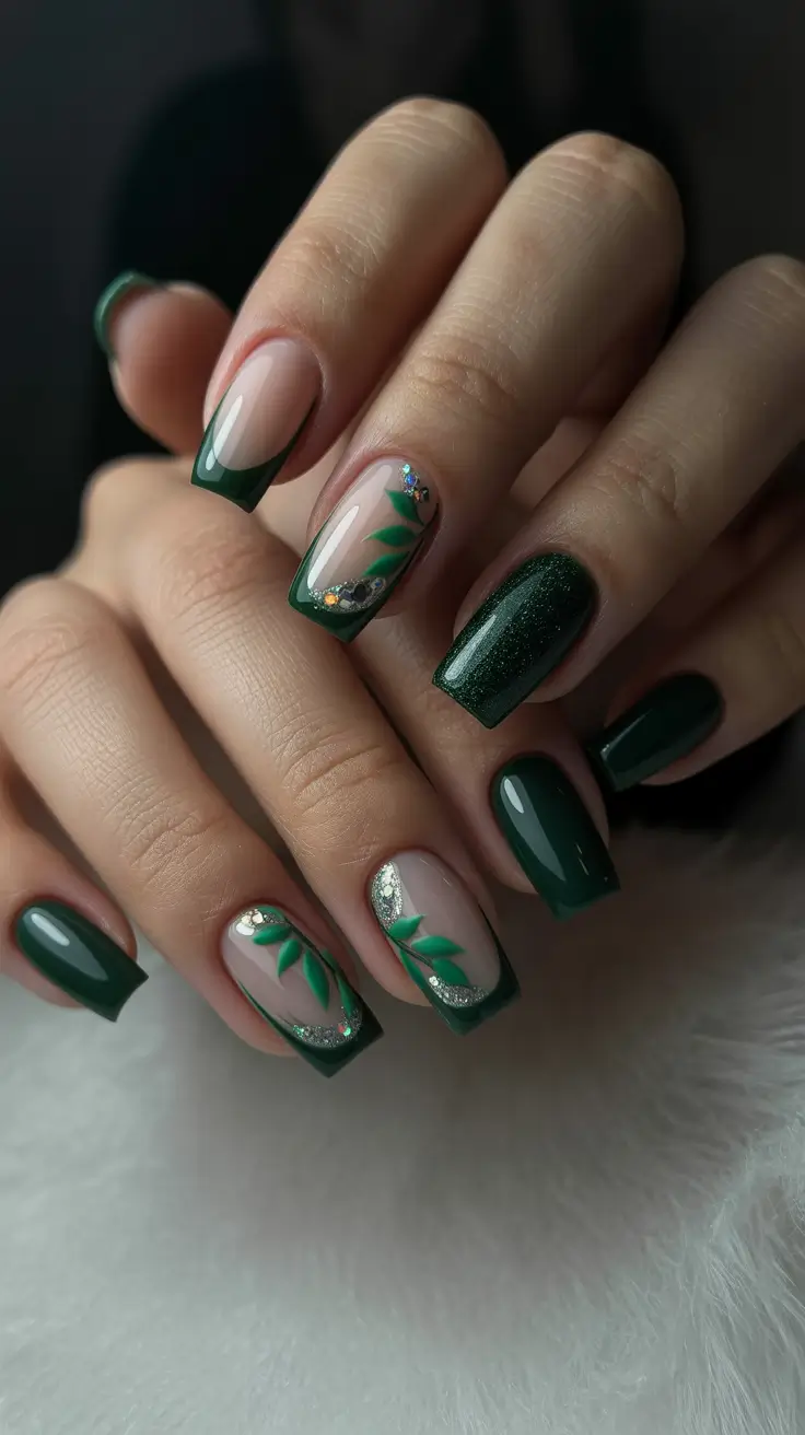 green winter nails ideas 2025-2026 leaf-tipped-grace