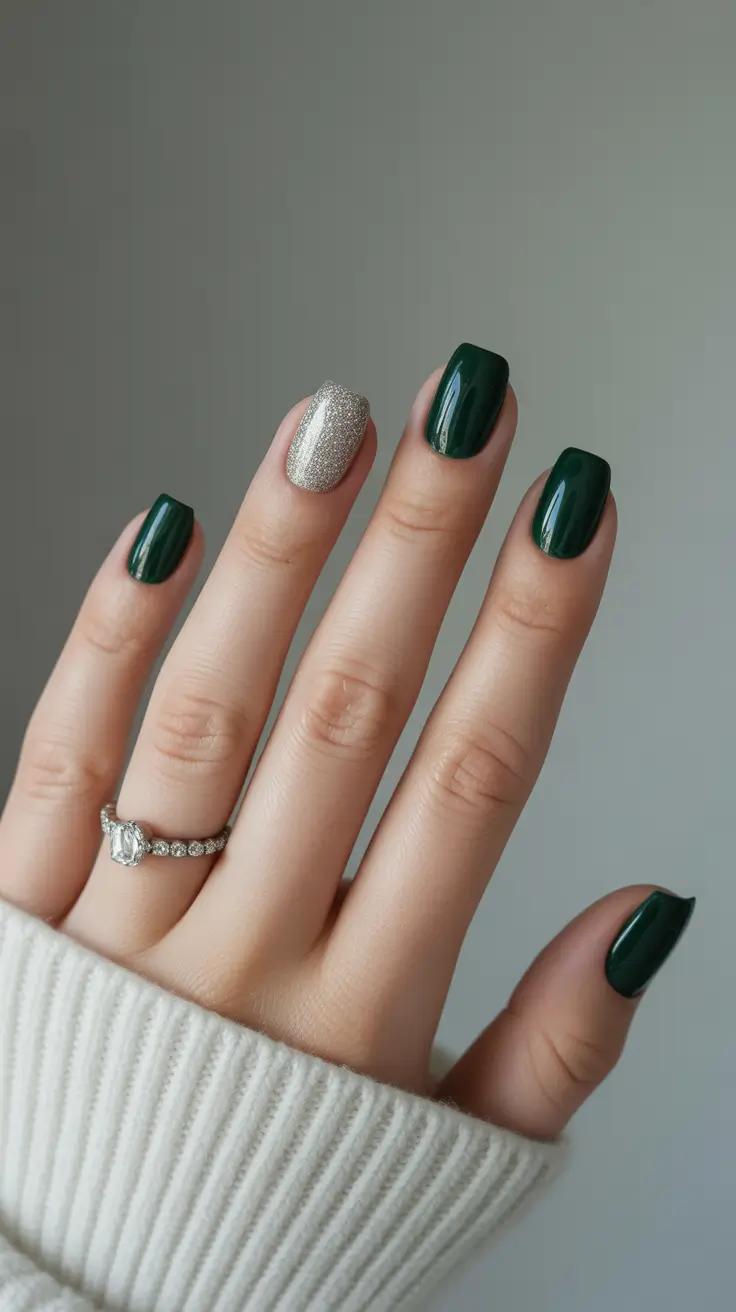 green winter nails ideas 2025-2026 classic-evergreen-with-champagne-touch