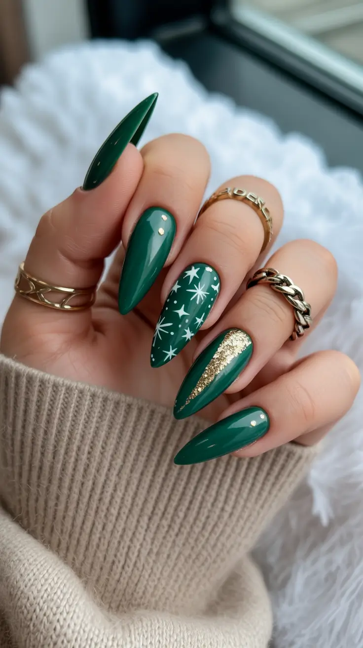 green-winter-nails-ideas-2025-2026 Frosted Forest Glow