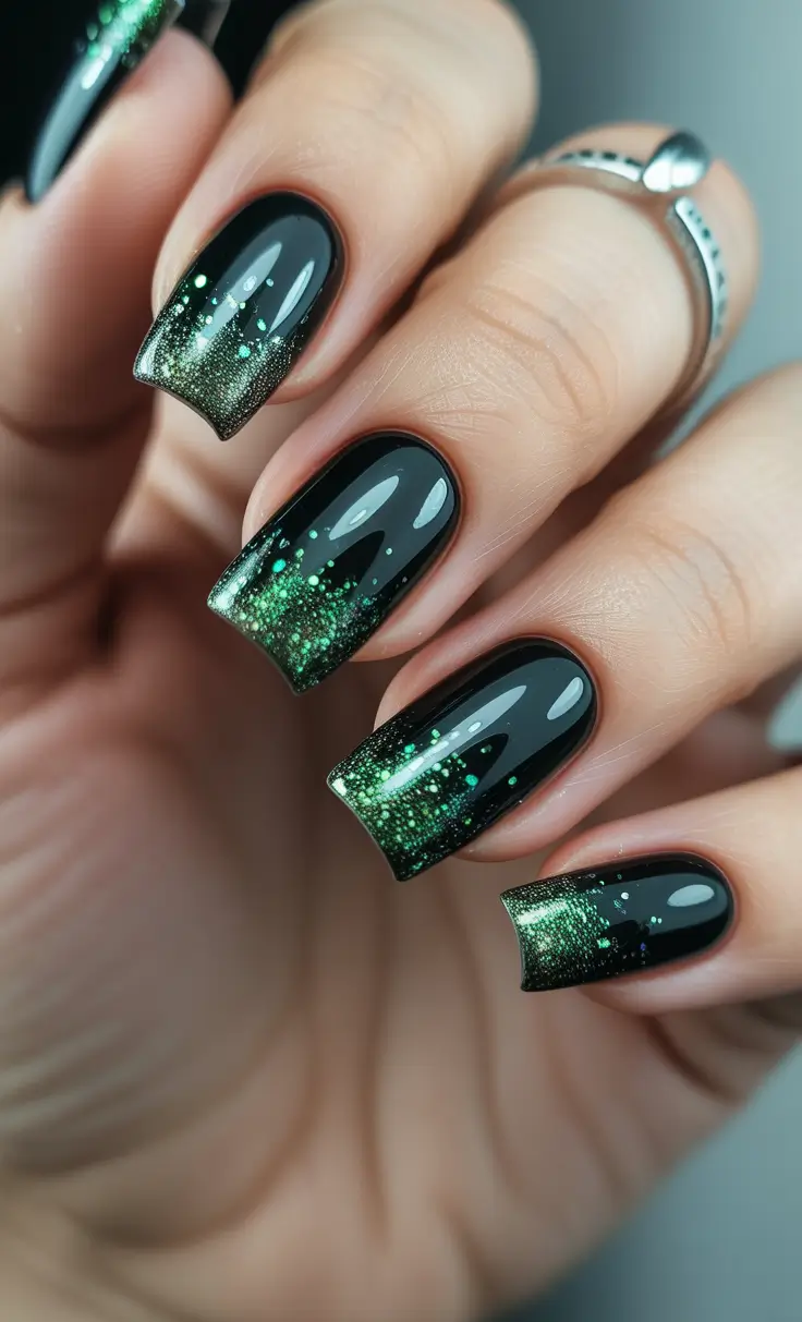 green-winter-nails-ideas-2025-2026 Emerald Smoke Fade