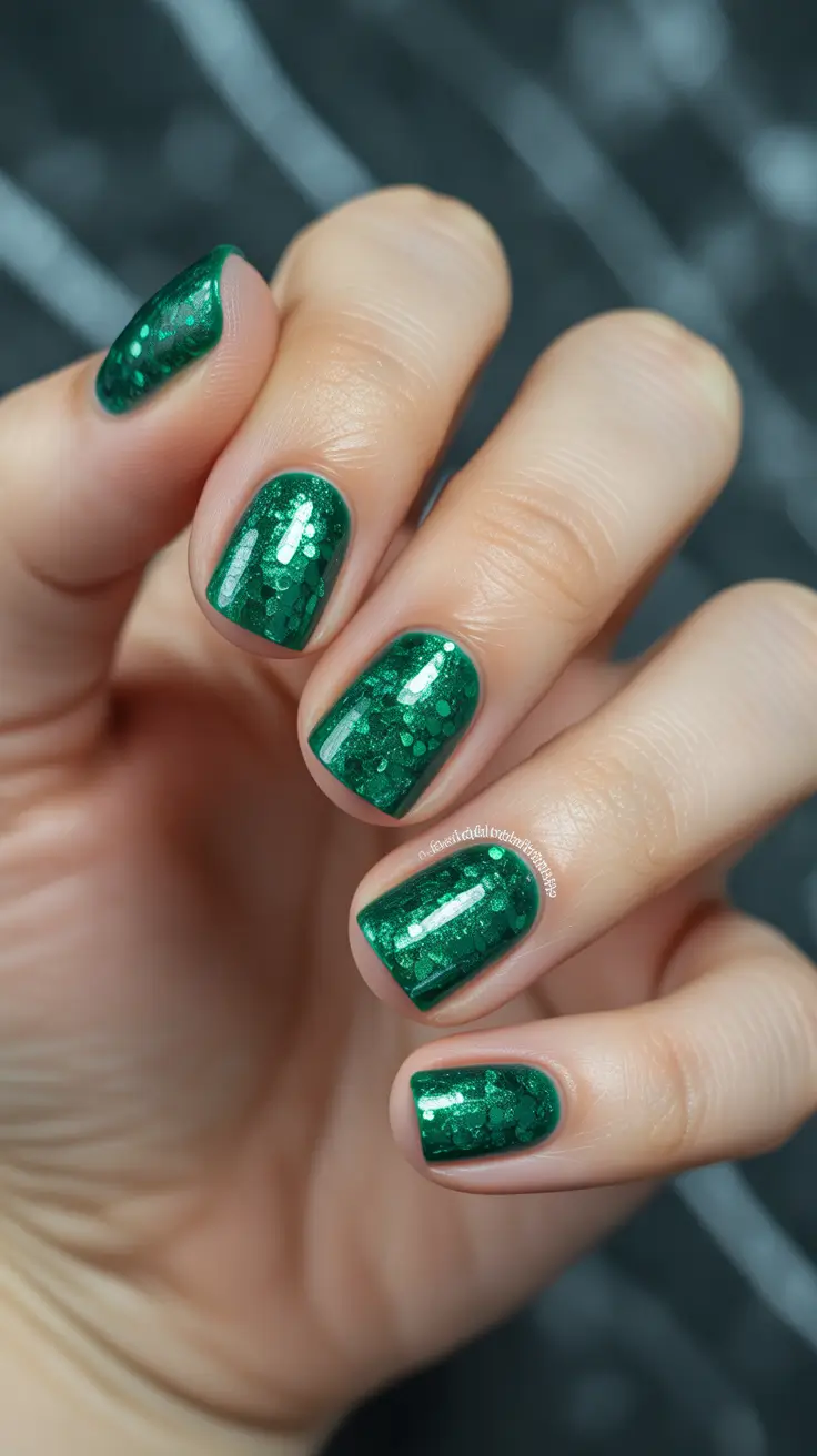 green-winter-nails-ideas-2025-2026 Emerald Spark Mini
