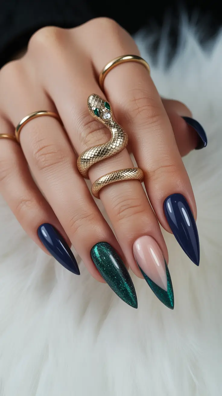 green-winter-nails-ideas-2025-2026 Midnight Emerald Drama