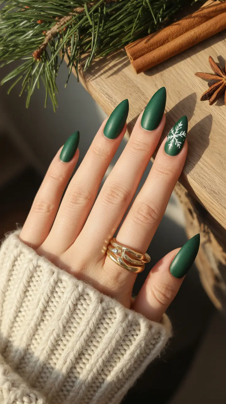 green-winter-nails-ideas-2025-2026 Evergreen Whisper