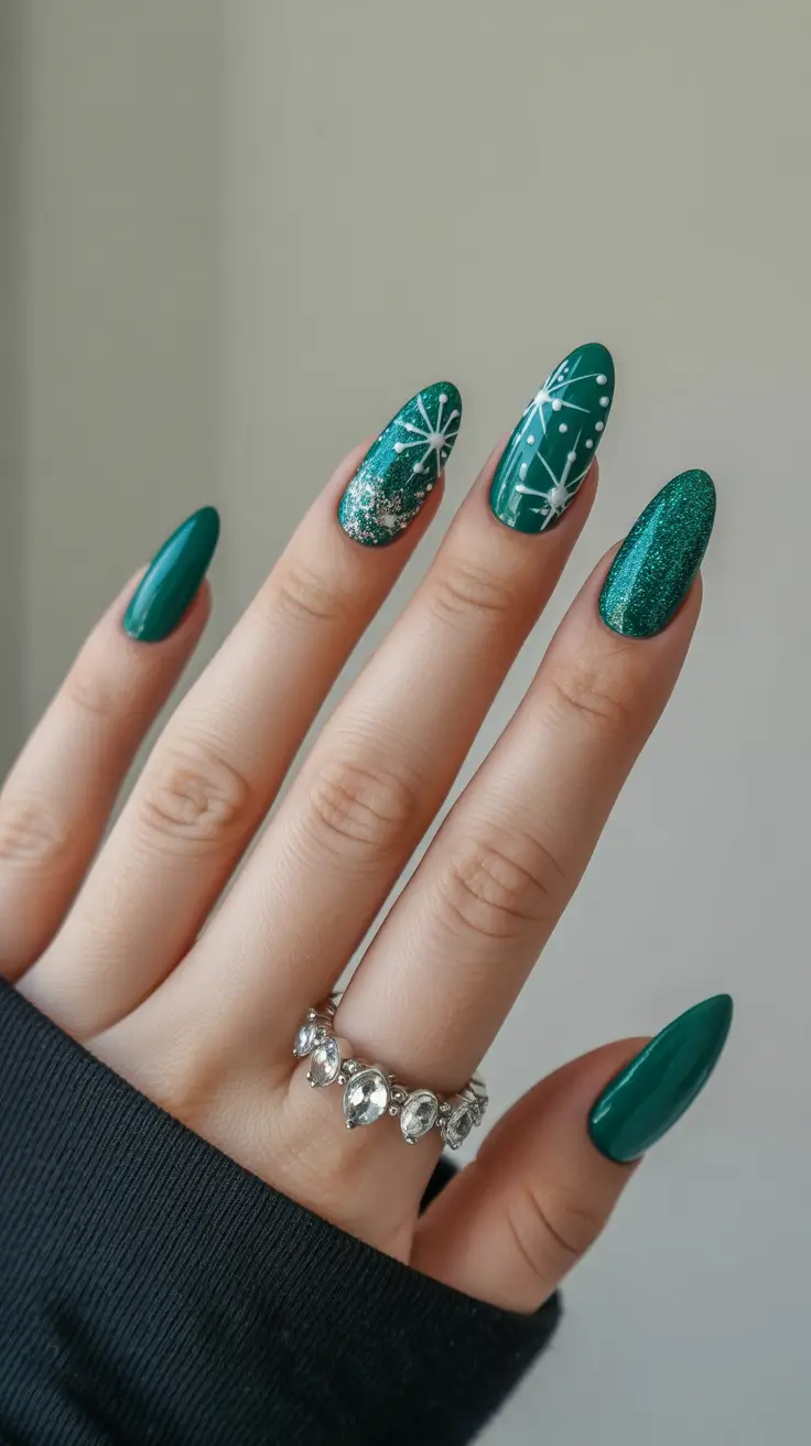 green-winter-nails-ideas-2025-2026 Nordic Sparkle
