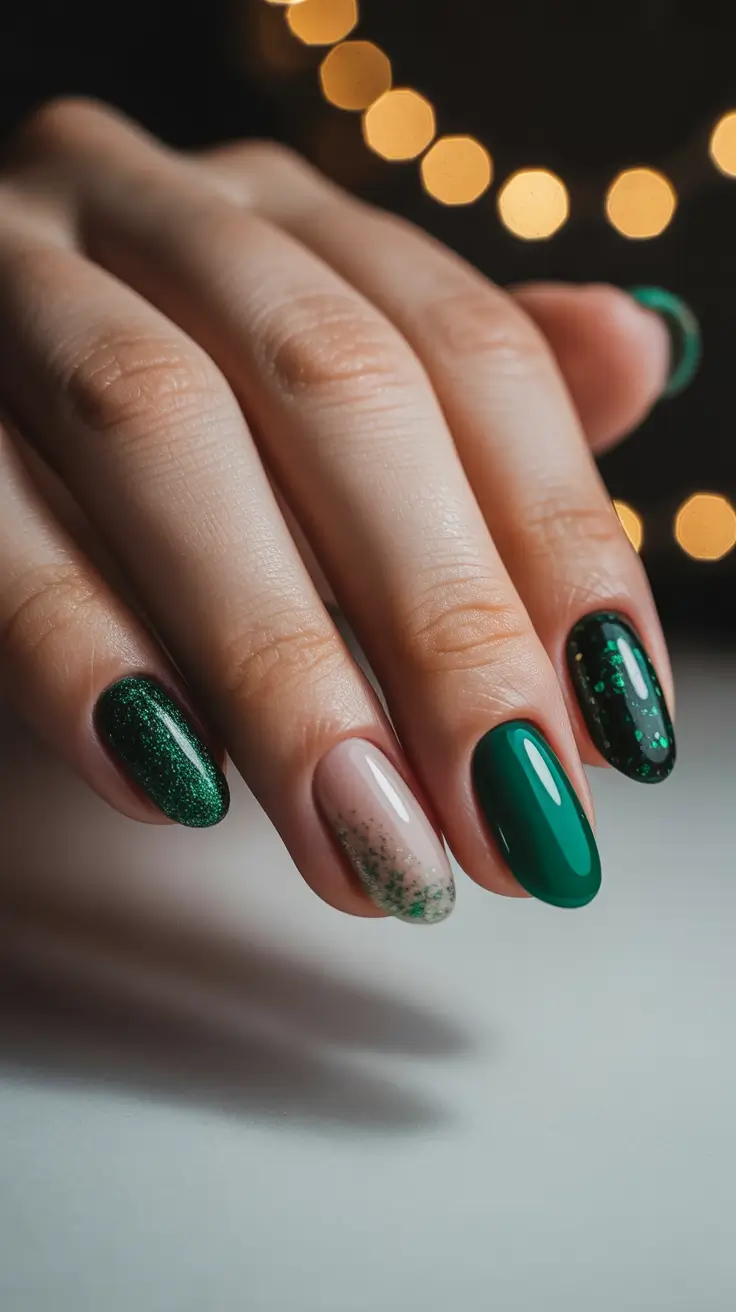 green-winter-nails-ideas-2025-2026 Emerald Lights