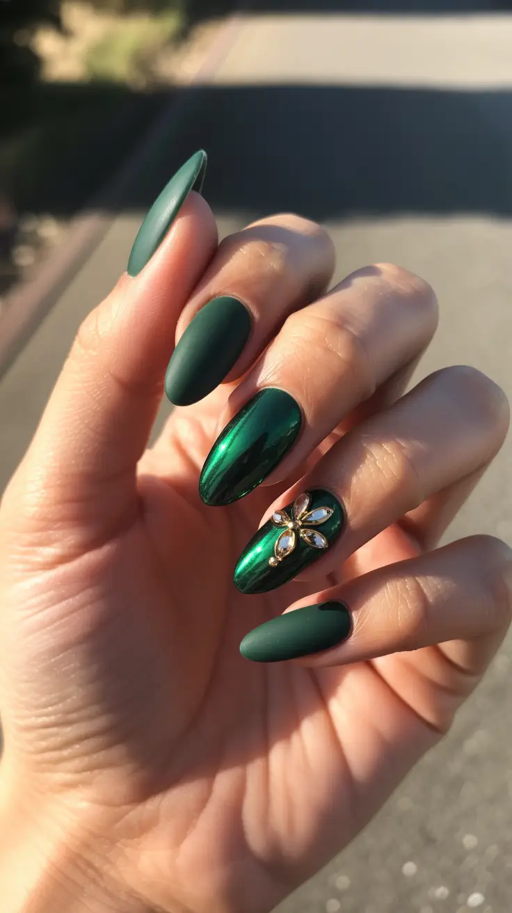 green-winter-nails-ideas-2025-2026 Emerald Velvet Elegance