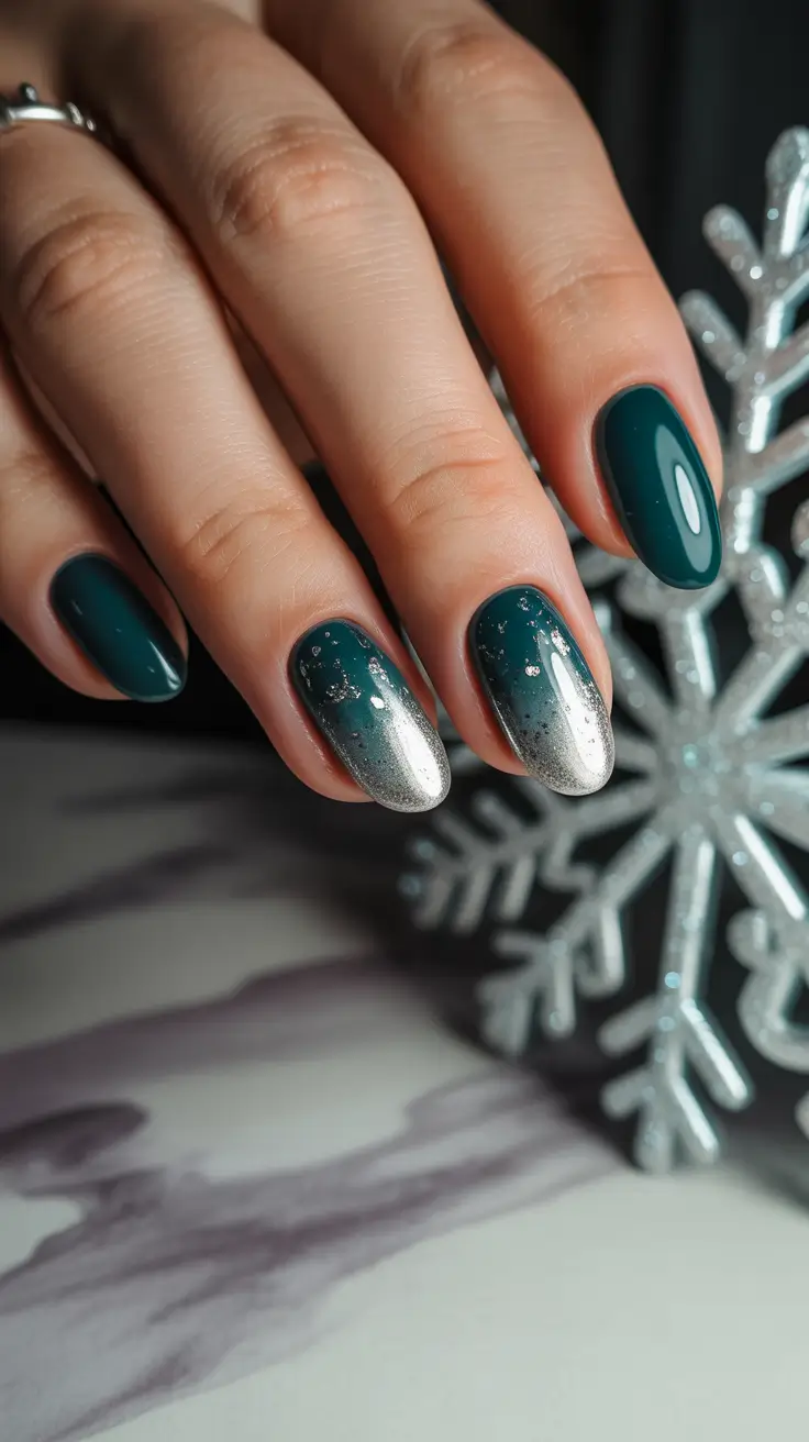 green-winter-nails-ideas-2025-2026 Silver Pine Illusion