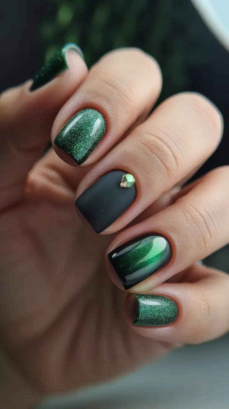 green winter nails ideas 2025-2026 matte-metallic-cat-eye-fusion
