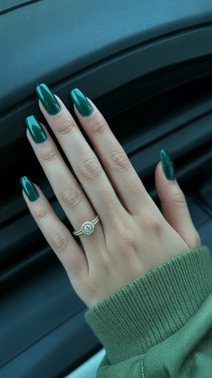 green winter nails ideas 2025-2026 shimmering-forest-elegance