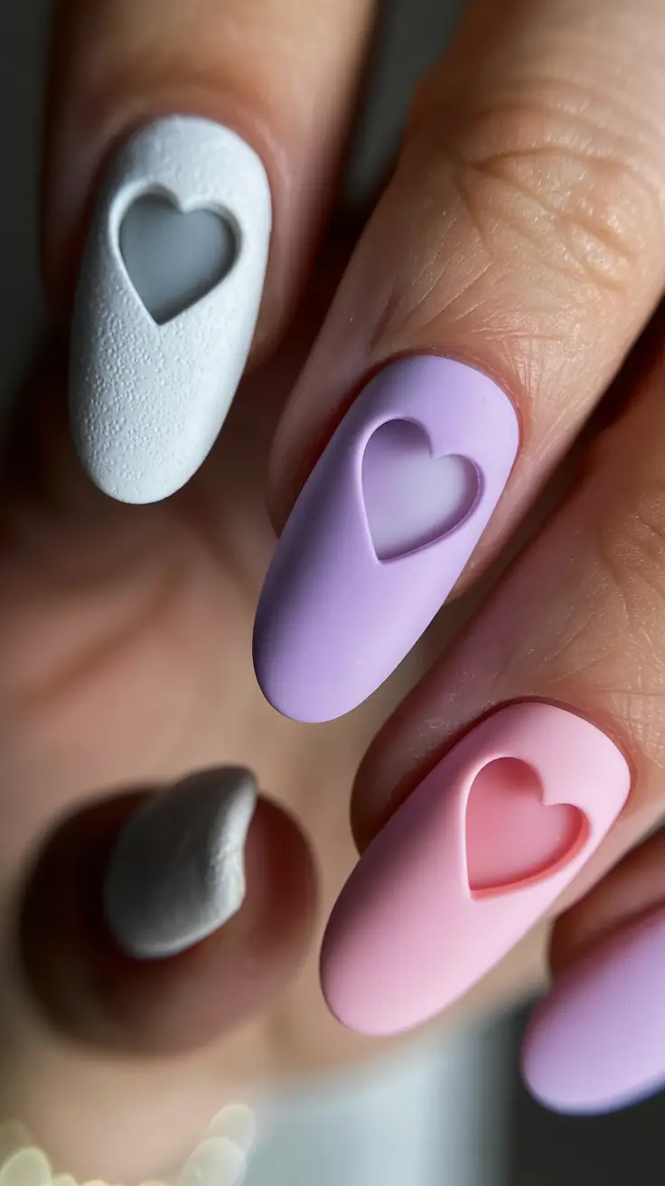 Modern Dip Winter Nails 2025-2026 Heart Cutouts Sweet Minimal Valentine