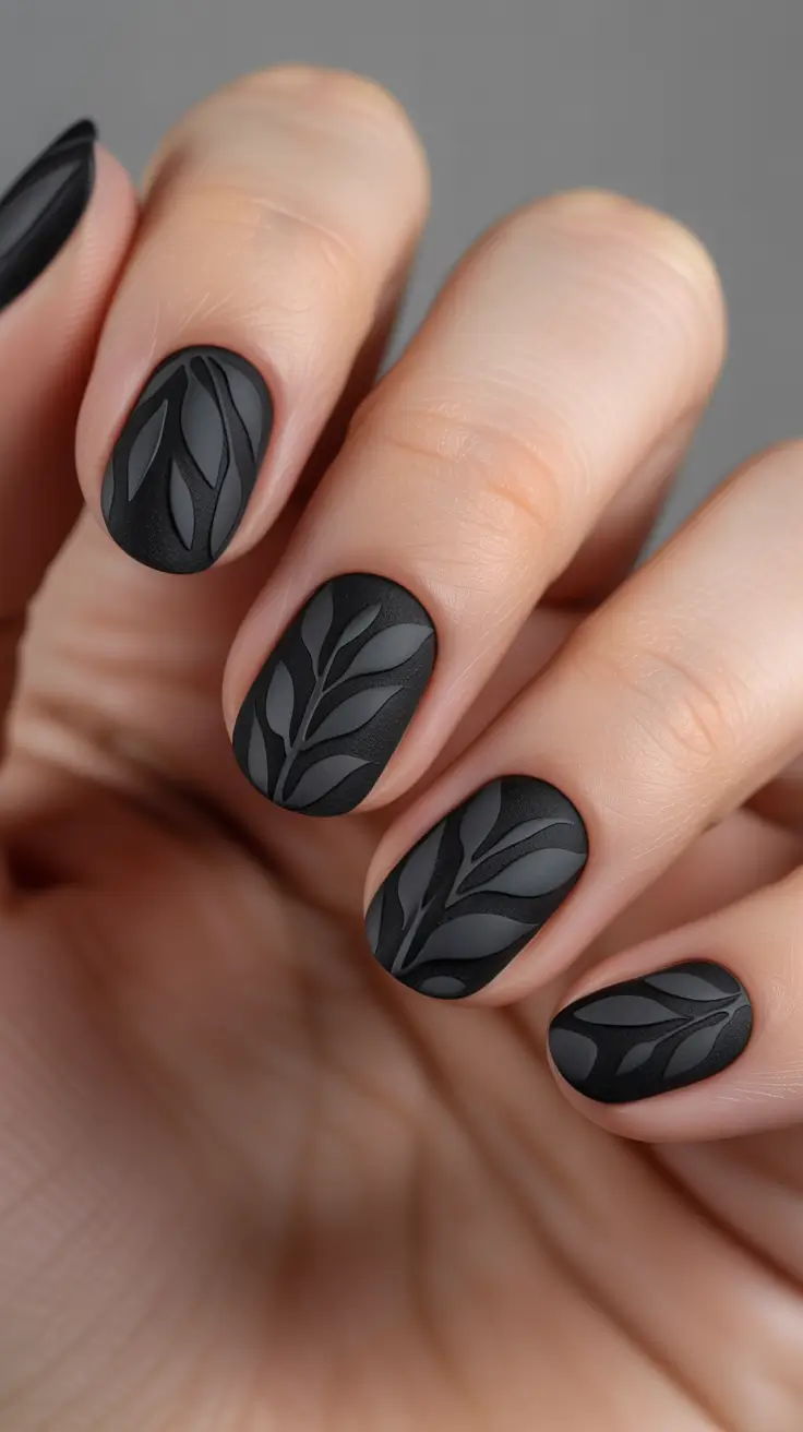 Modern Dip Winter Nails 2025-2026 Midnight Matte The Modern Black Botanical