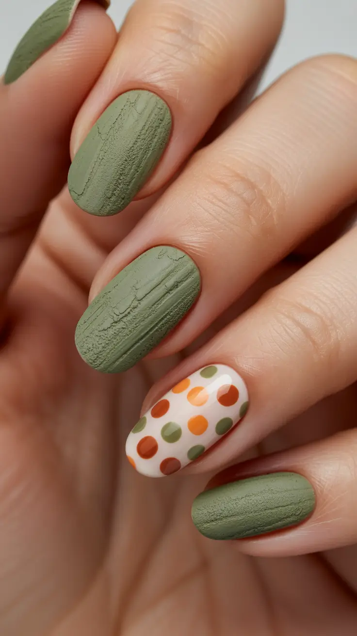 Modern Dip Winter Nails 2025-2026 Olive Dots Retro Whimsy with Modern Calm