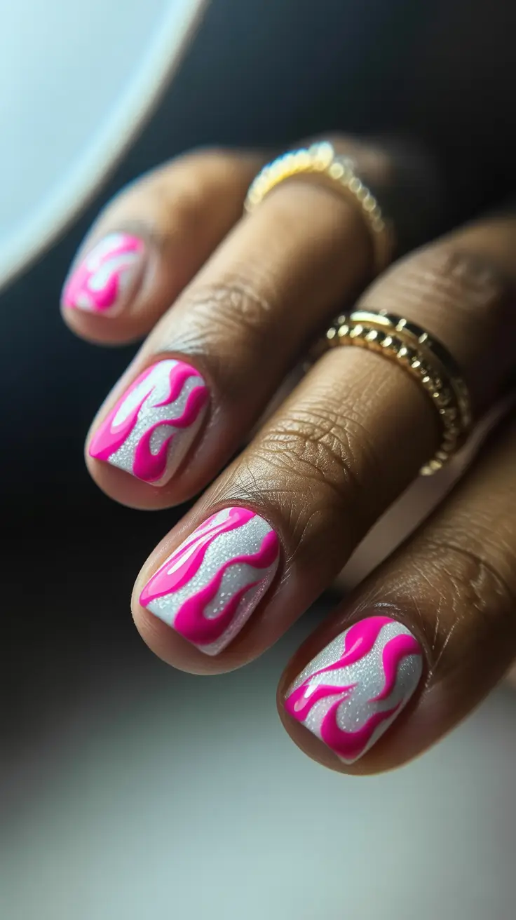 Modern Dip Winter Nails 2025-2026 Hot Pink Flames Spark of Winter Boldness