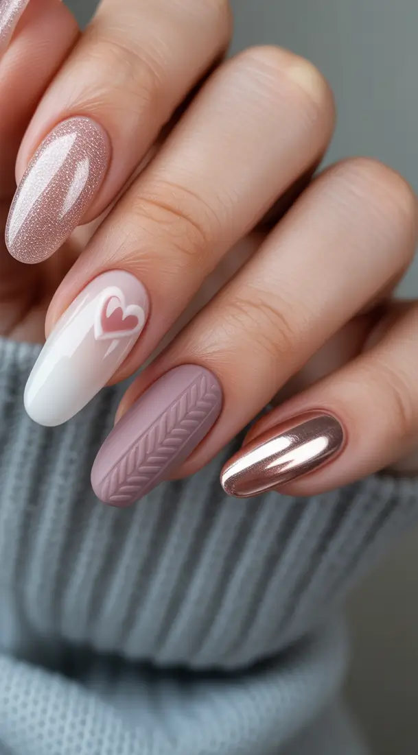 Modern Dip Winter Nails 2025–2026 Looks Soft Rose Chrome & Knitted Texture