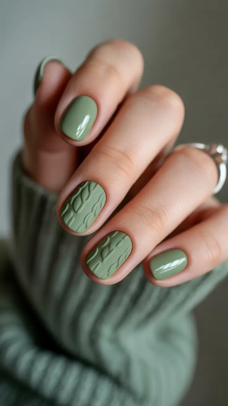 Modern Dip Winter Nails 2025-2026 Soft Moss Geometry Sculpted Texture in Green