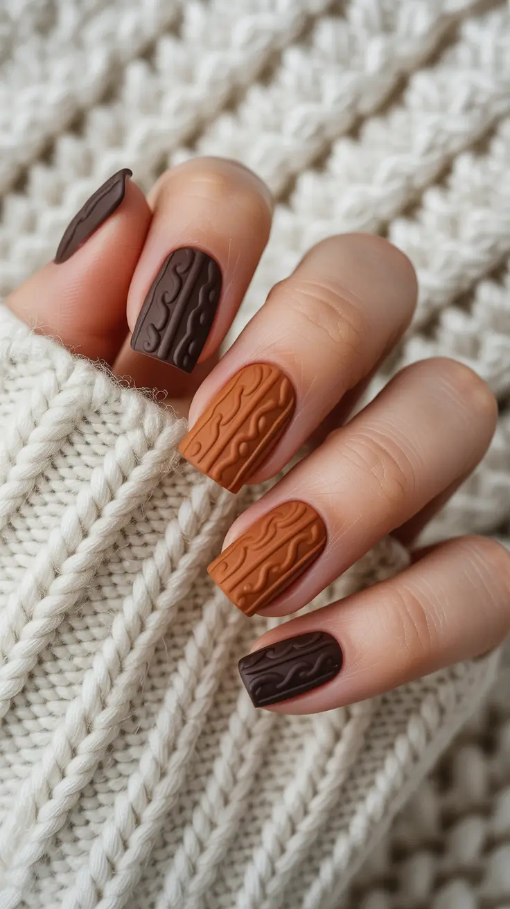 Modern Dip Winter Nails 2025-2026 Caramel Cocoa Sweater-Inspired Warmth