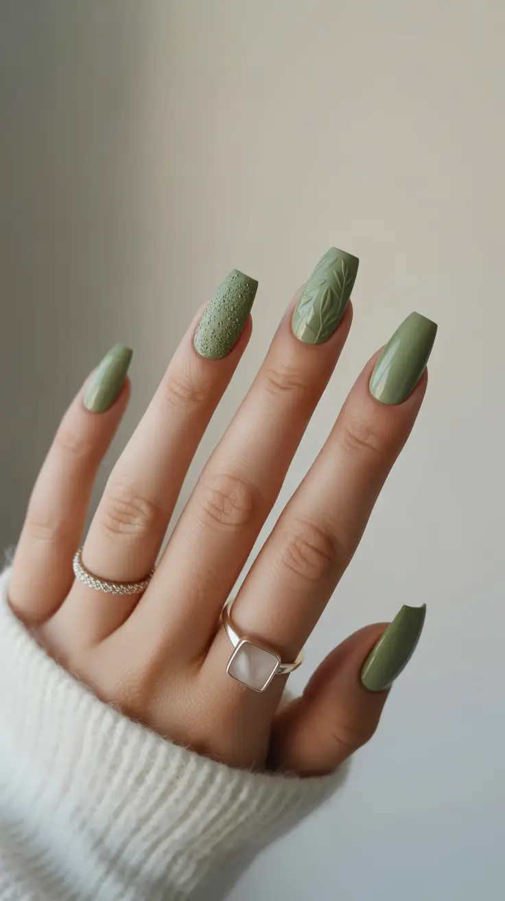 Modern Dip Winter Nails 2025-2026 Sage Poetry Long Green Sculpted Harmony