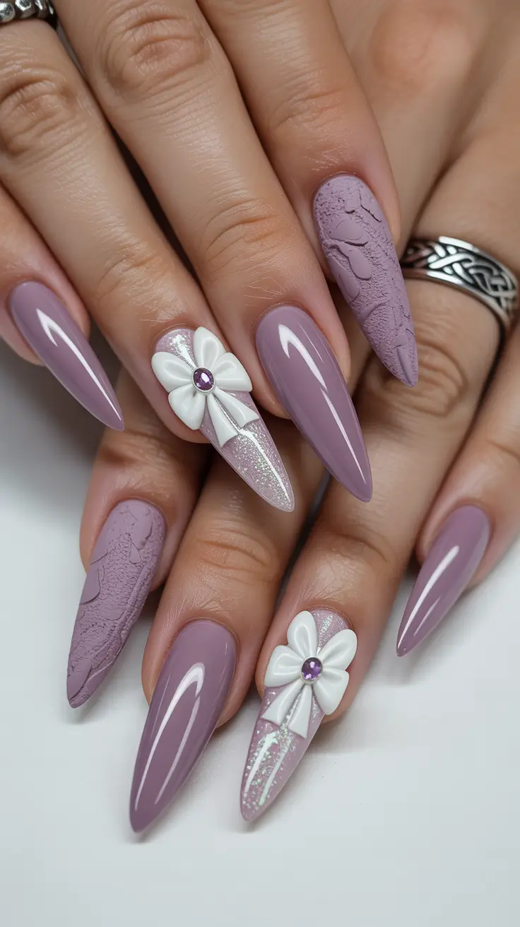 Modern Dip Winter Nails 2025-2026 Lavender Bow Drama Chic Romantic Edge