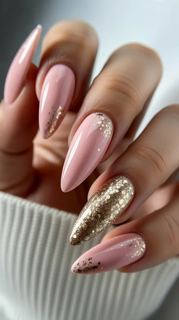 modern pink nails for winter 2025-2026 Champagne Frost Elegance