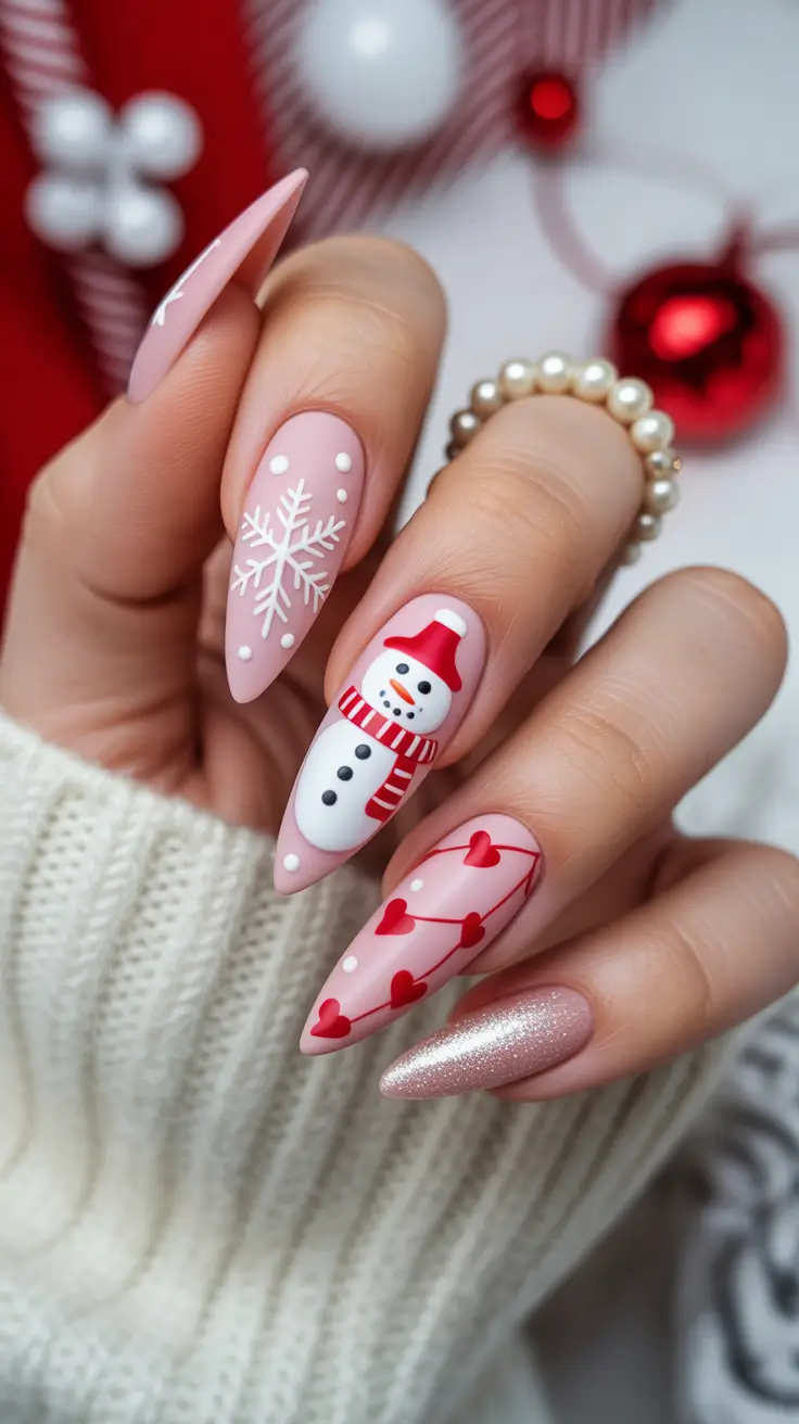 Modern Pink Nails for Winter 2025–2026 Frosted Blush & Snowflake Whispers