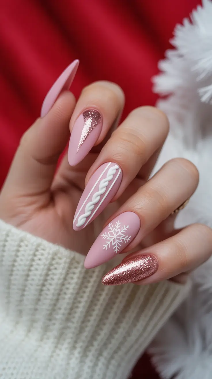 Modern Pink Nails for Winter 2025–2026 Rose Gold Glow & Knitted Charm