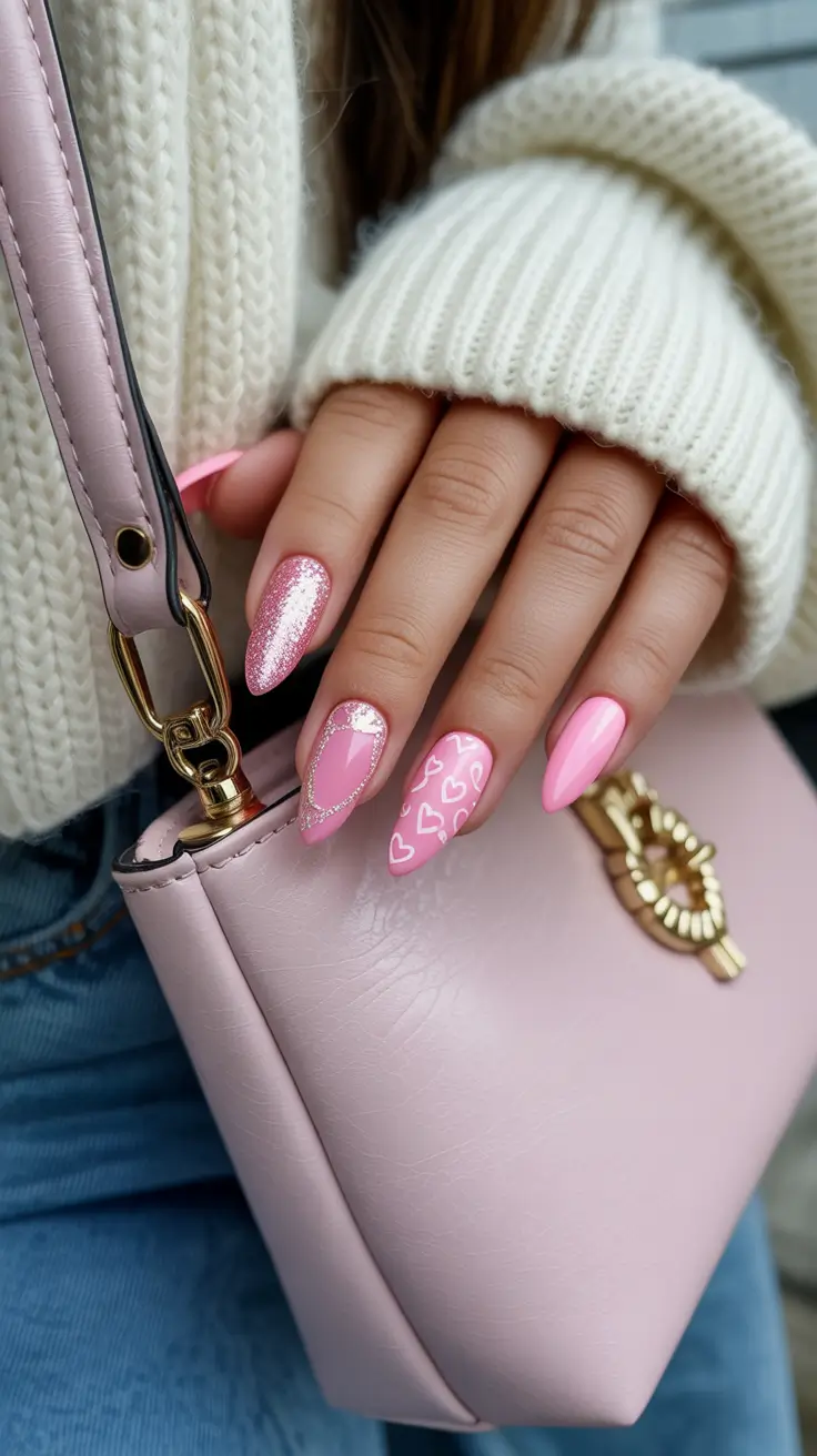 Modern Pink Nails for Winter 2025–2026 Pink Sparkle Valentine