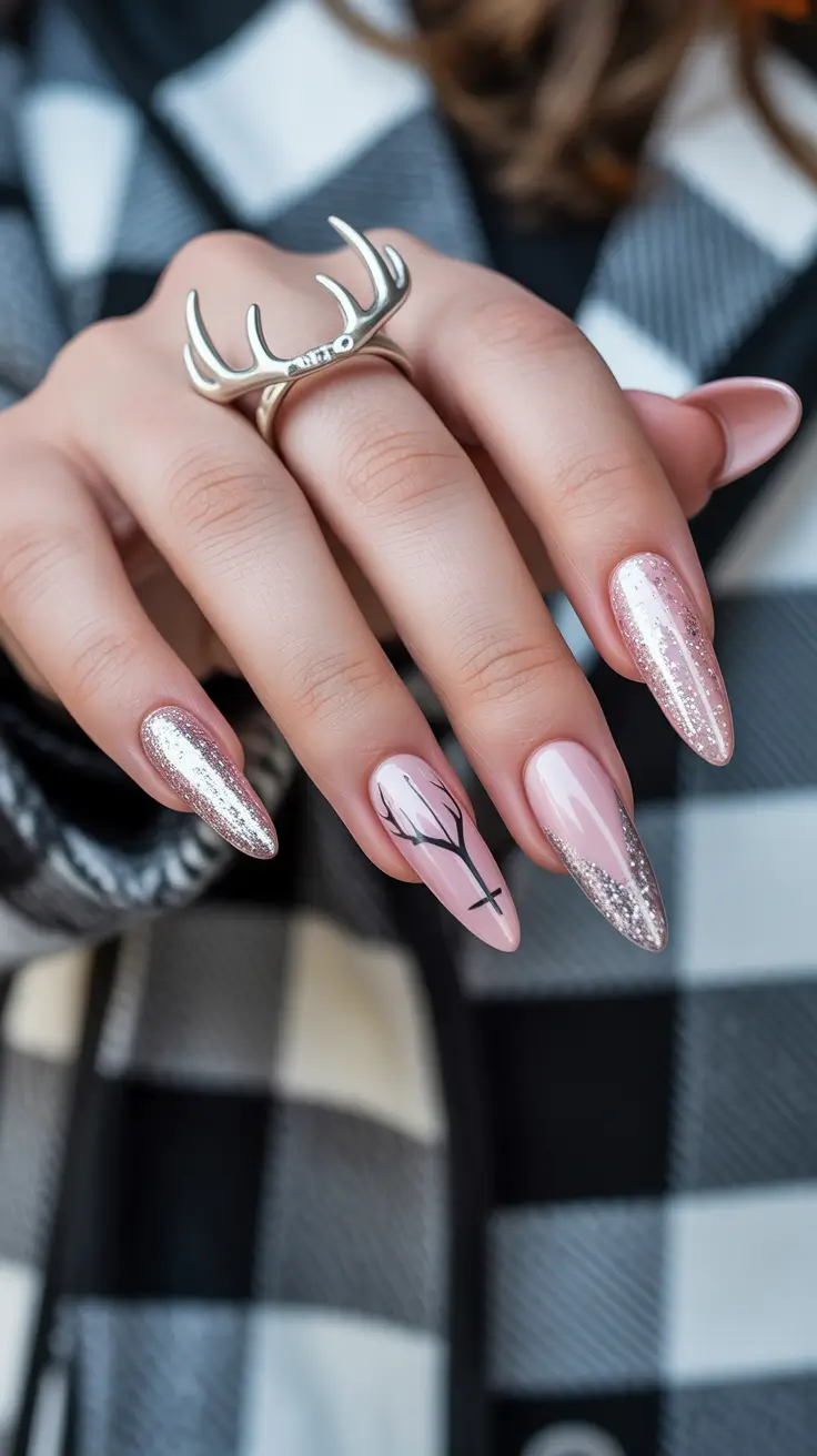 Modern Pink Nails for Winter 2025–2026 Silver Twilight & Bare Branch Elegance